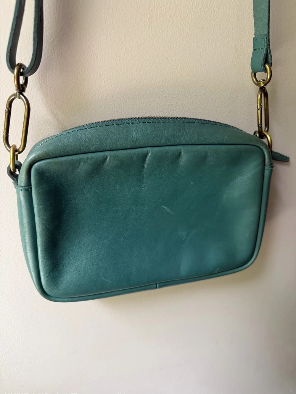 Madewell Leather Carabiner Medium Crossbody Bag Green Spruce Zipper